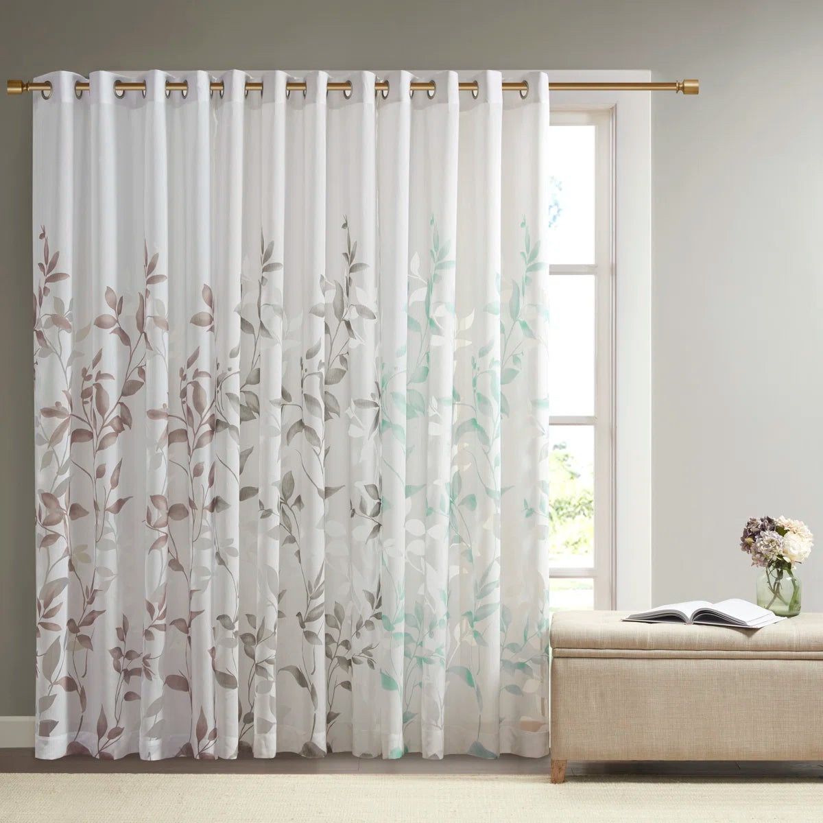 Cecily Floral Printed Burnout Sheer Grommet Single Curtain Panel