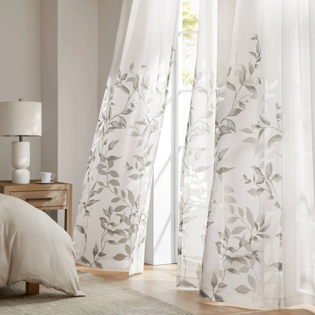 Cecily Floral Printed Burnout Sheer Grommet Single Curtain Panel