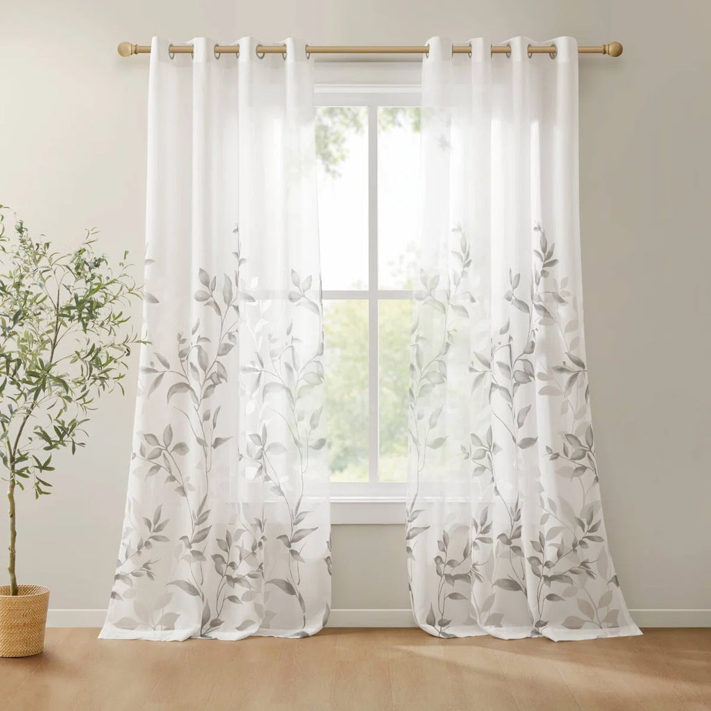 Cecily Floral Printed Burnout Sheer Grommet Single Curtain Panel