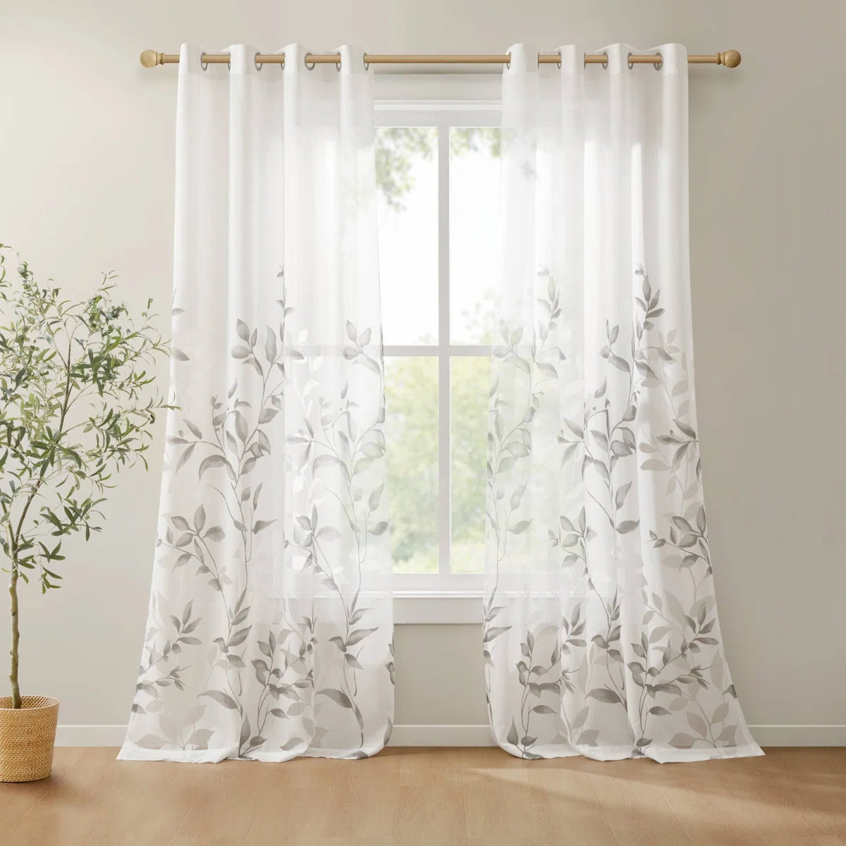 Cecily Floral Printed Burnout Sheer Grommet Single Curtain Panel