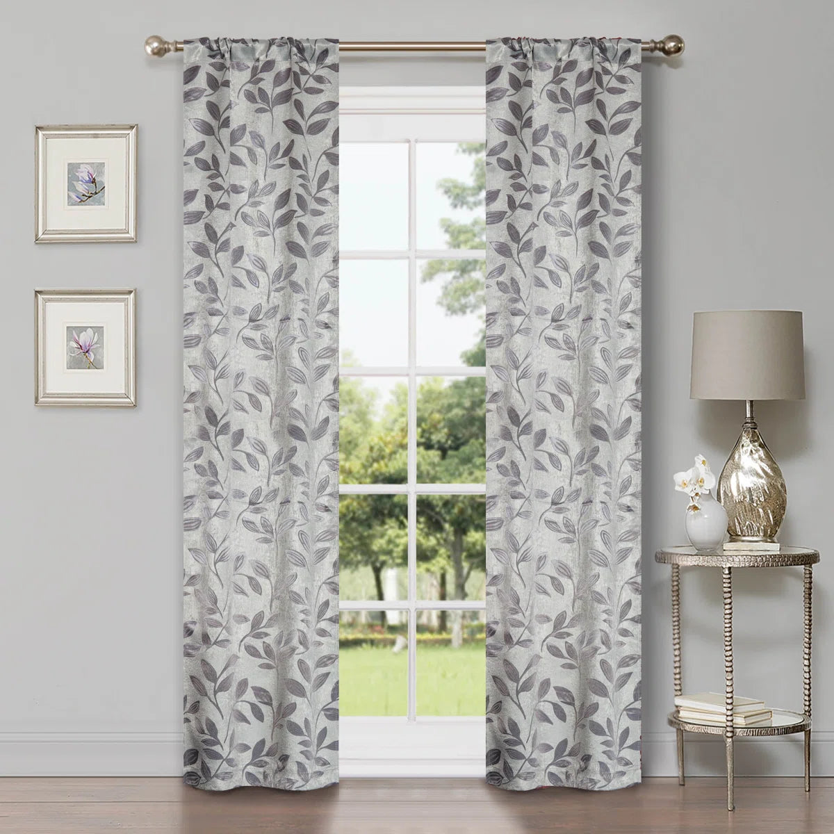 Finklea Floral Pattern Polyester Light Filtering/Room Darkening Rod Pocket Curtain Panels (Set of 2)